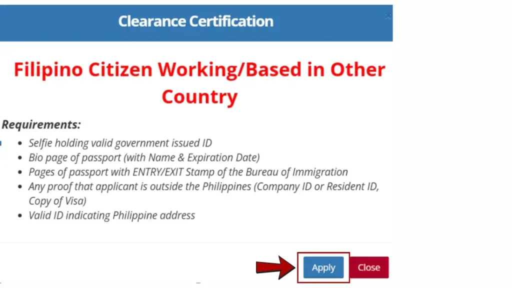 Online Appointment 3 Clearance Certificate for Pilipino citizen working category