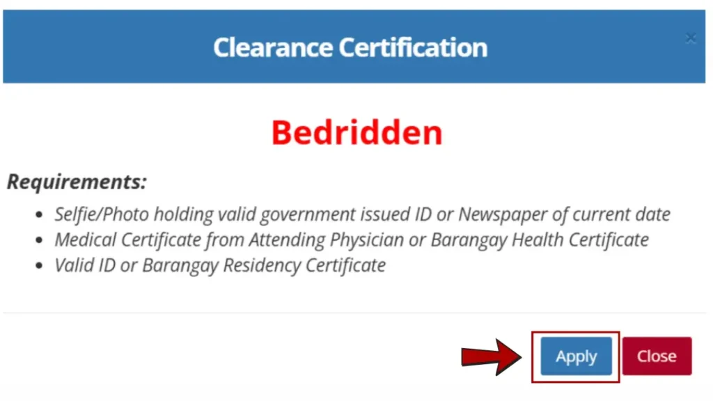 Online Appointment 4 Clearance Certificate for Bedridden category