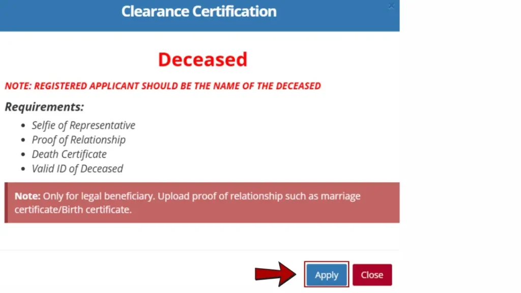 Online Appointment 5 Clearance Certificate intended for Deceased category
