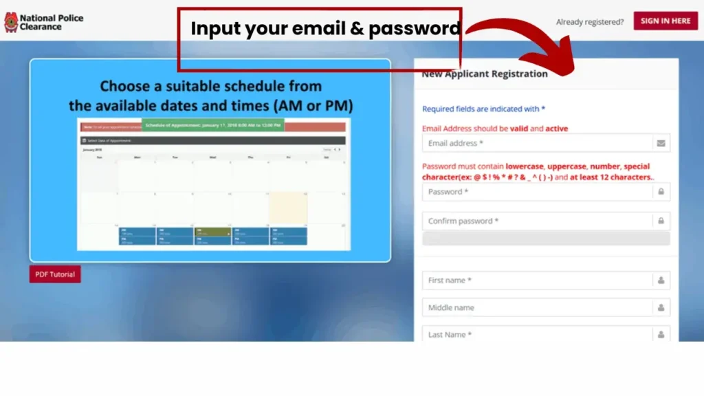 National Police Clearance online Email Registration for new applicant