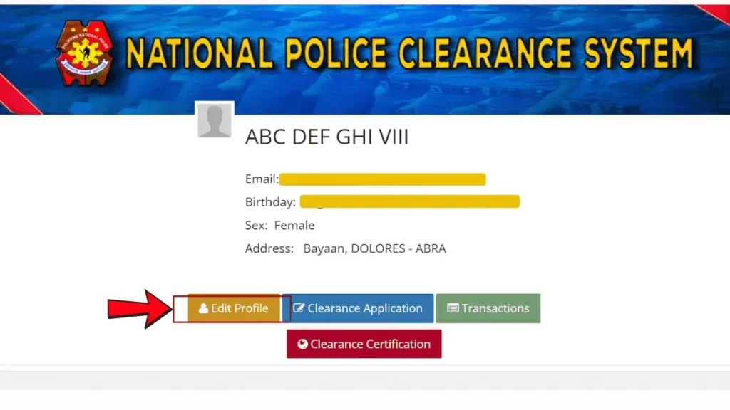 Online Appointment 7 National Police Clearance Edit Profile option