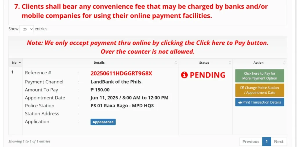 Clearance application reference #