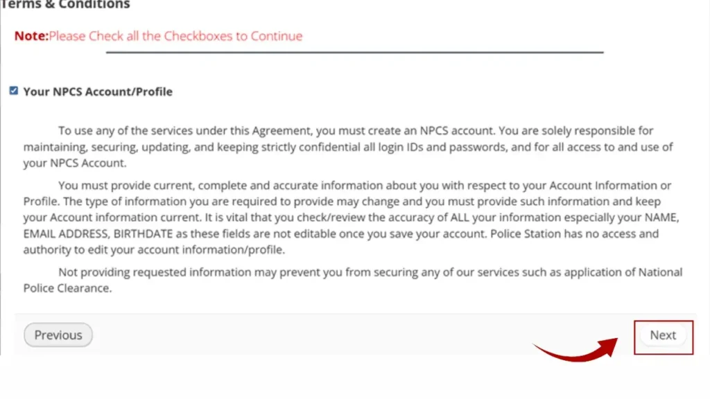 National Police Clearance terms & conditions