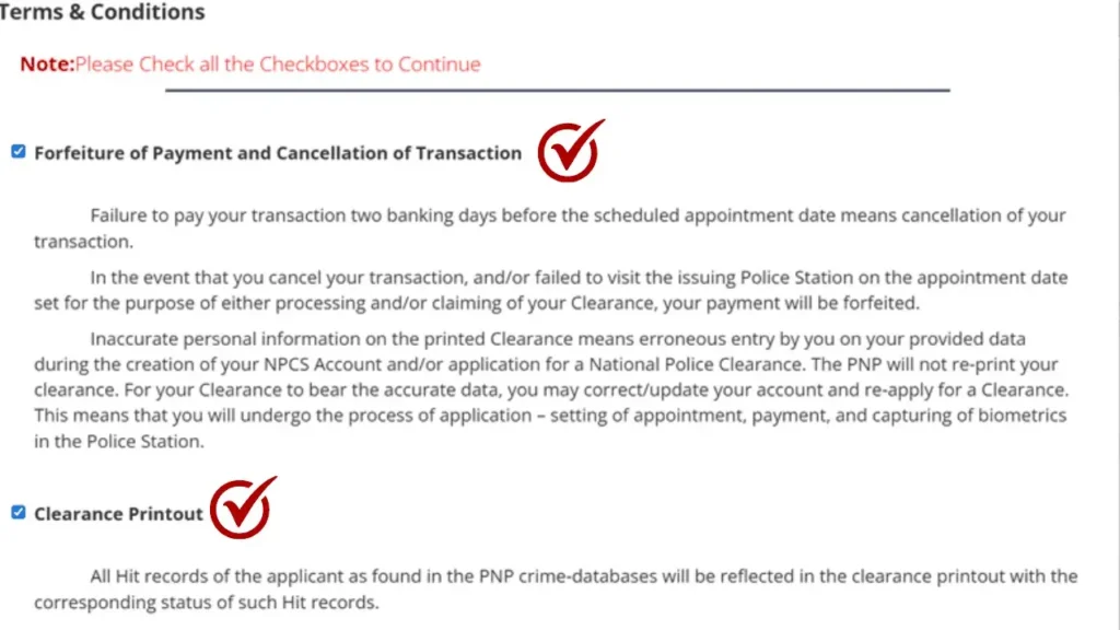 National Police Clearance terms & conditions