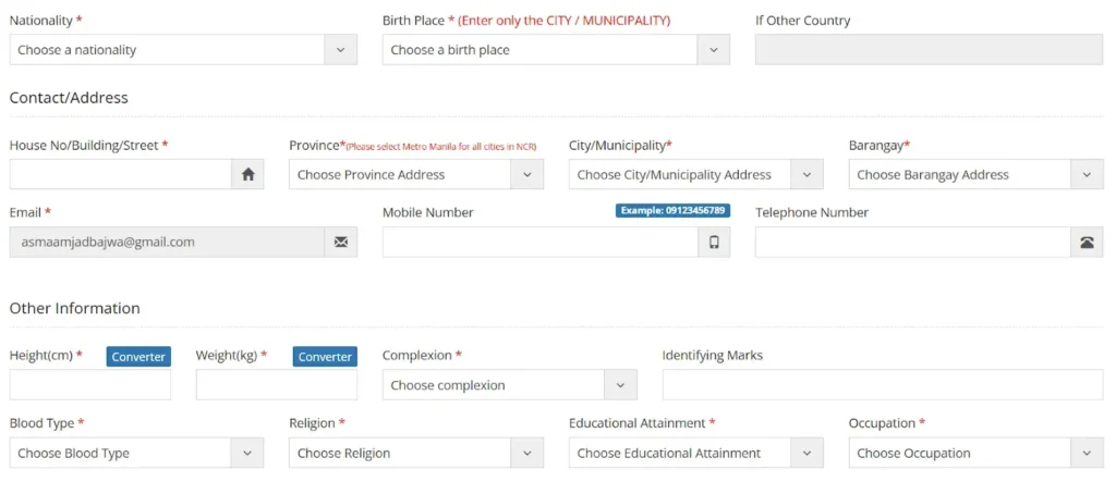 PNP clearance form (contact info)